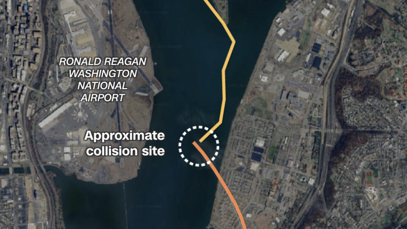The collision between a passenger plane and a Black Hawk helicopter